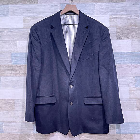 LRL Ralph Lauren Flannel Sport Coat Navy Blue Silk Wool Cashmere Mens 48R - Picture 1 of 8